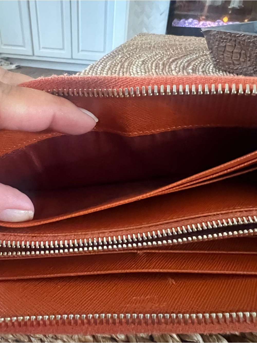 PRADA Orange Saffiano Leather Zip Around Continental Wallet - Picture 11 of 15